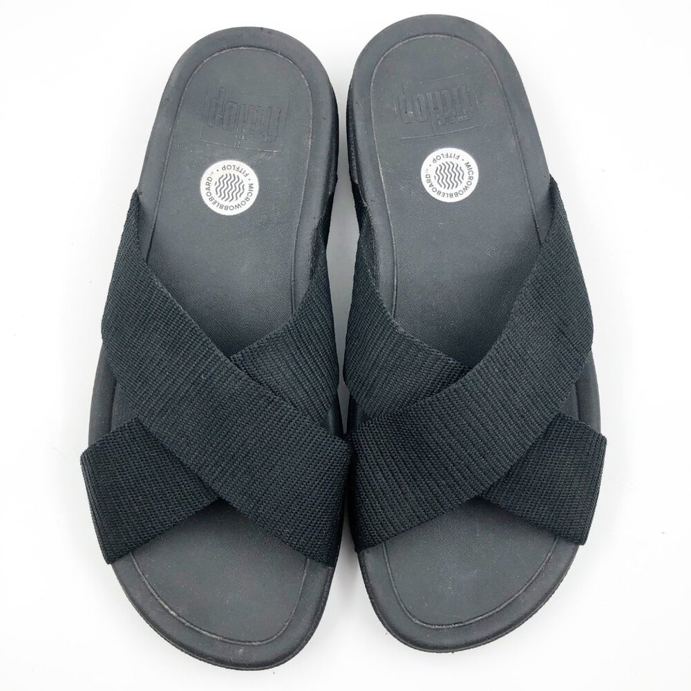 FITFLOP Black Cross Strap Flip Flop Slide Platform Sandals Womens 11 - Picture 6 of 8